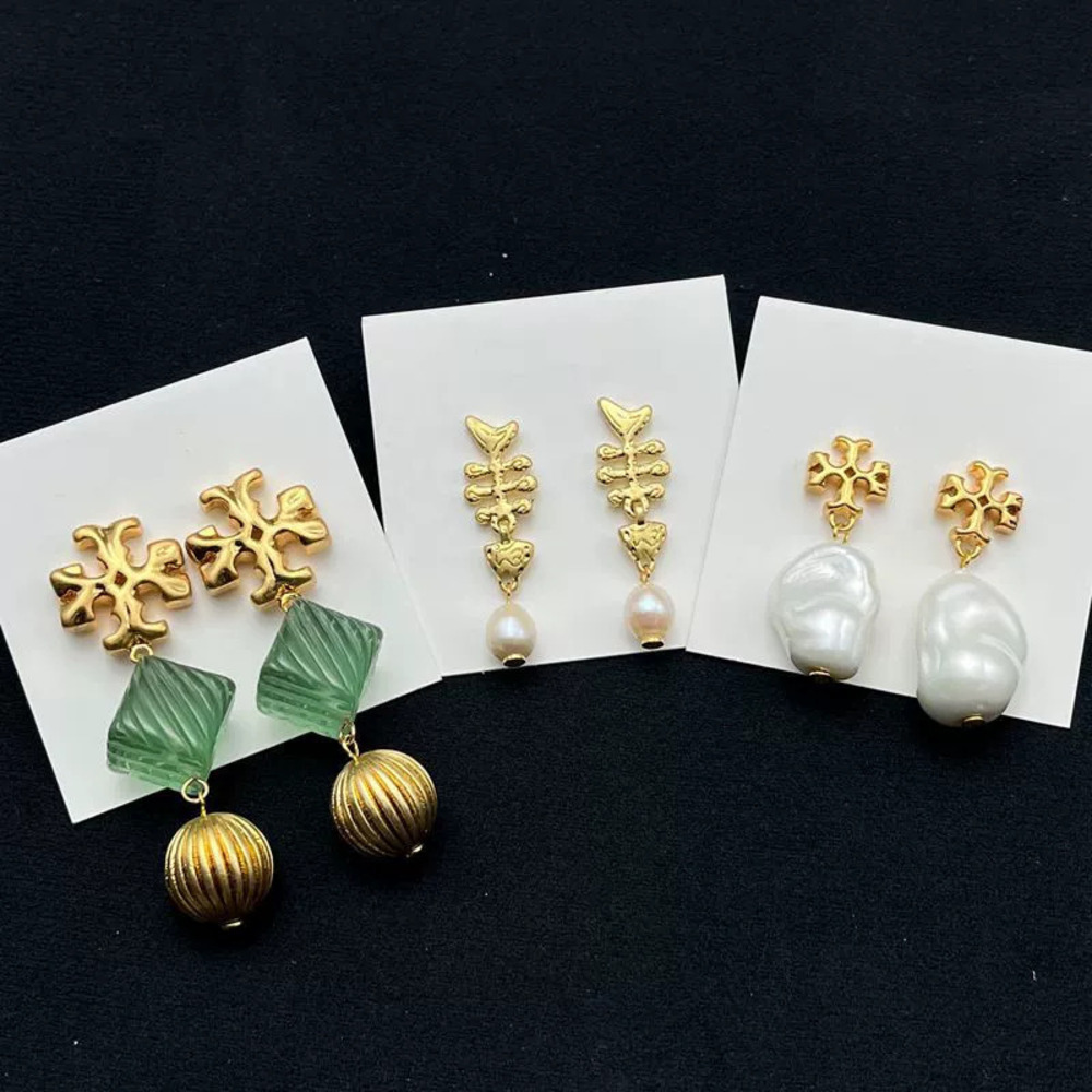 Tory Burch Copper Gold Plated Baroque Pearl Drop Earrings